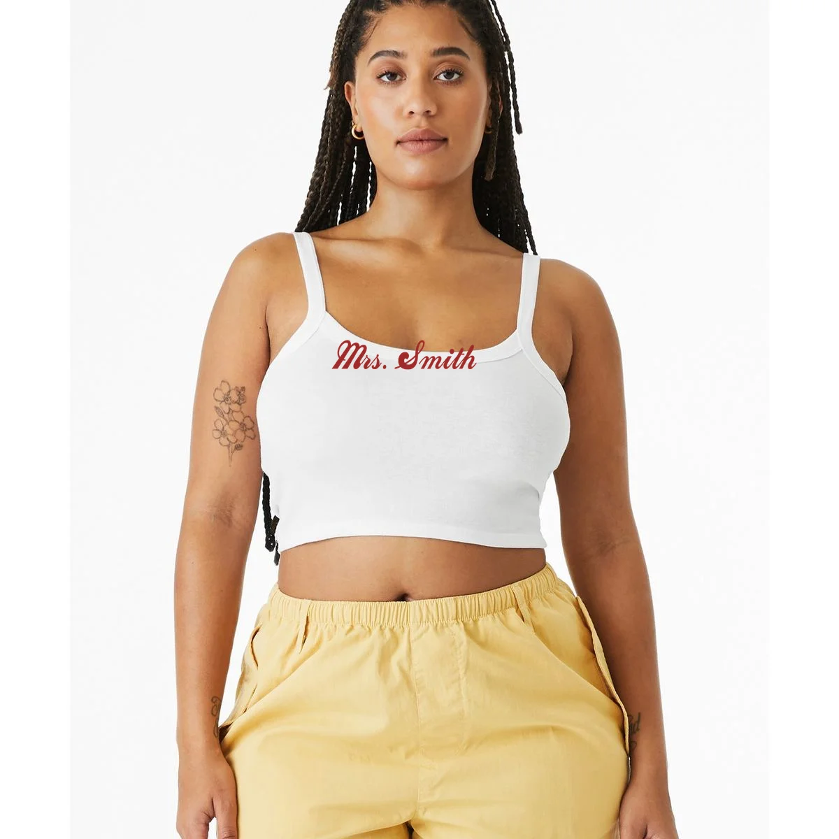 Mrs. Micro Rib Strap Tank Last Name Embroidery Gift - Front 1