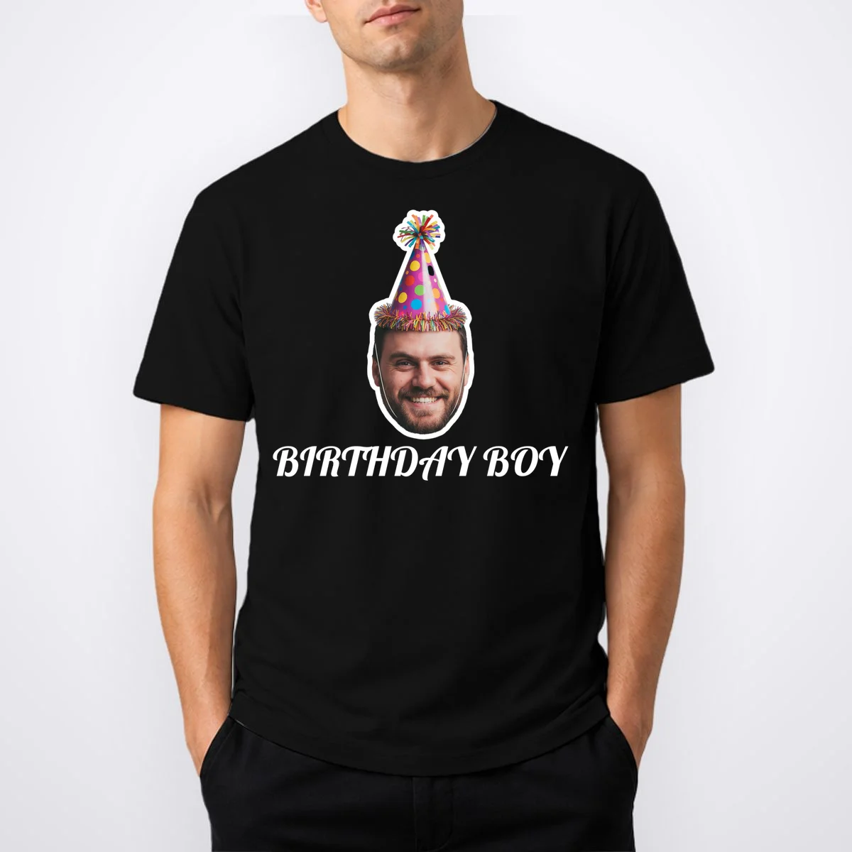 Custom Face Birthday Upload Your Photo for a Personalized Men's T-Shirt - Front 1