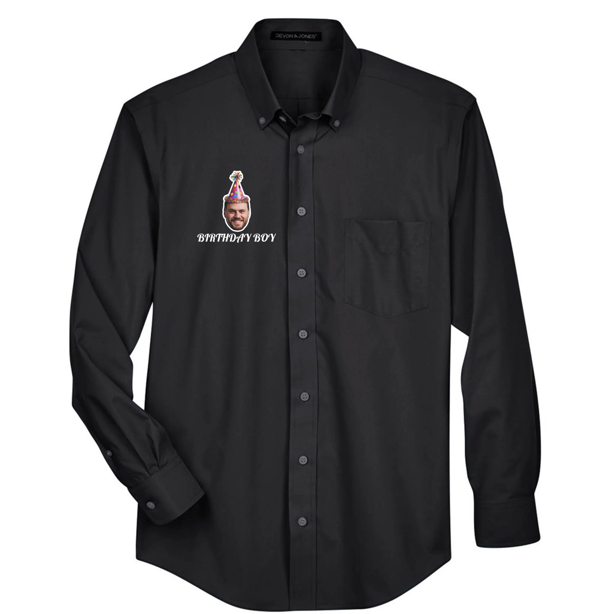 Custom Face Birthday Upload Your Photo for a Personalized Men's Button Up - Front