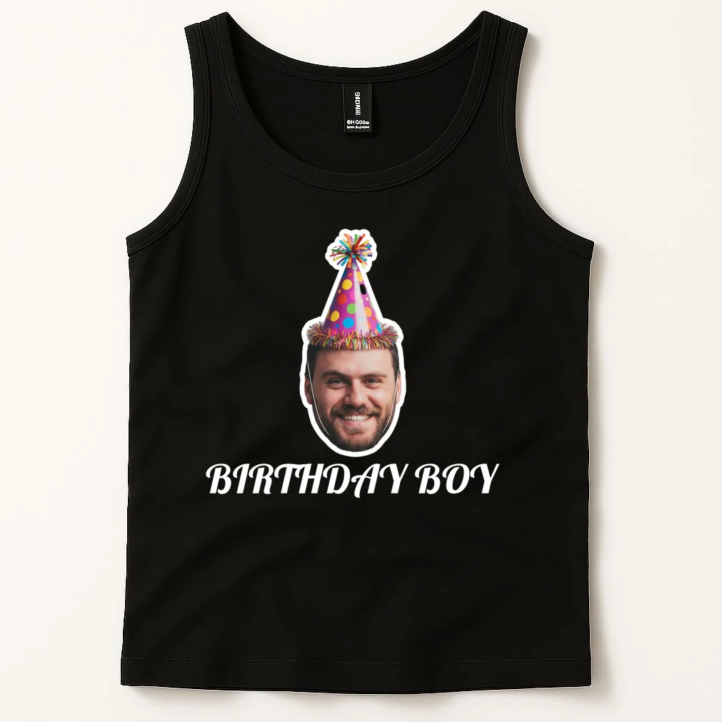 Custom Face Birthday Upload Your Photo for a Personalized Men's Tank Top - Front 1