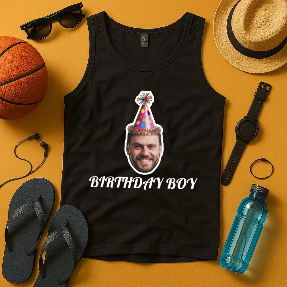 Custom Face Birthday Upload Your Photo for a Personalized Men's Tank Top - Front 3
