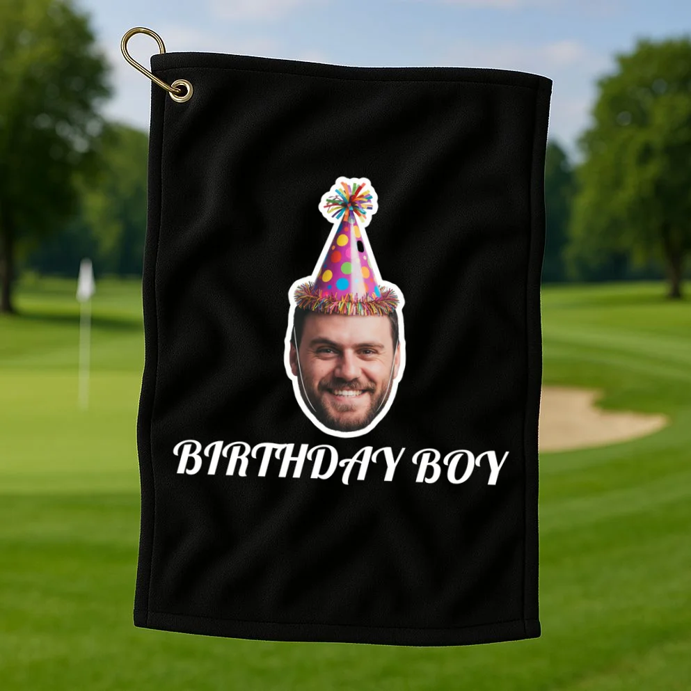 Custom Face Birthday Upload Your Photo for a Personalized Golf Towel - Front 1