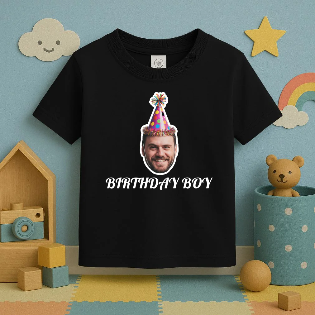 Custom Face Birthday Upload Your Photo for a Personalized Toddler T-Shirt - Front 2