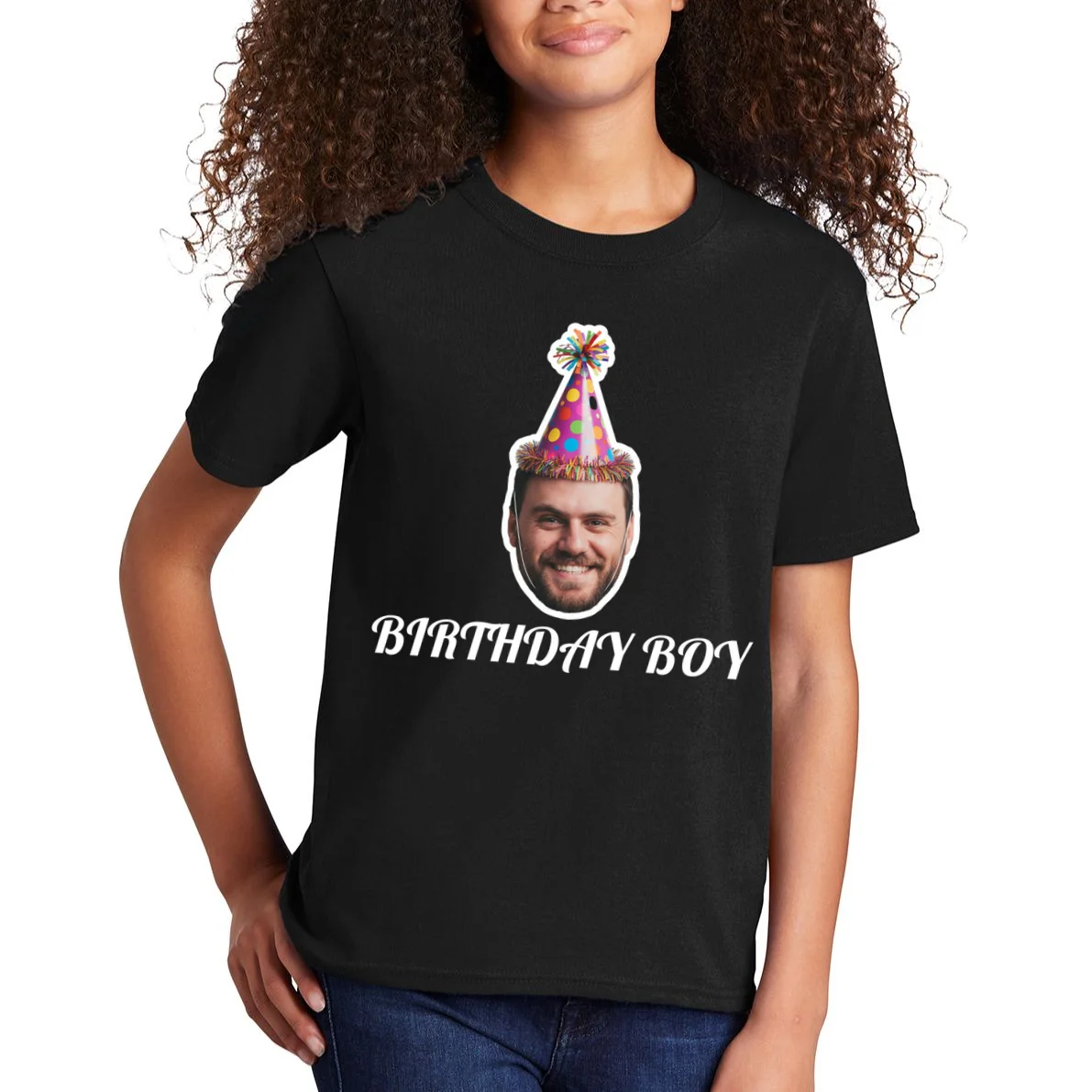 Custom Face Birthday Upload Your Photo for a Personalized Kids T-Shirt - Front 1