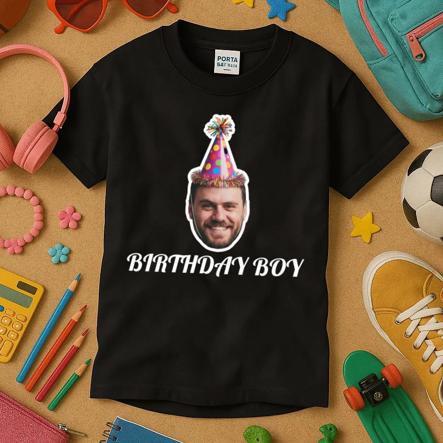 Custom Face Birthday Upload Your Photo for a Personalized Kids T-Shirt - Front 2