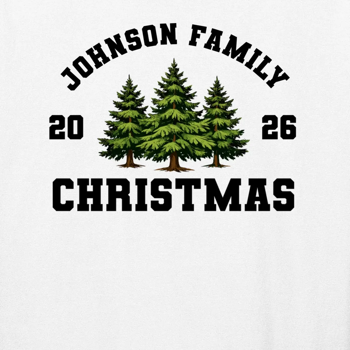 Custom Family Christmas Shirt, Personalized Matching Holiday Tees with Vintage Pine Trees Long Sleeve Shirt - Front - Close-up