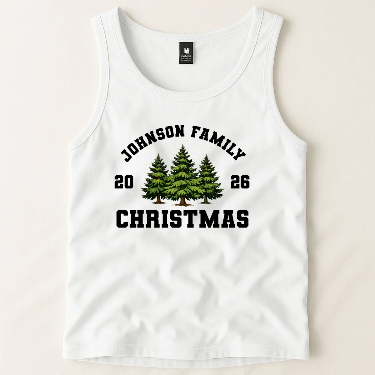 Custom Family Christmas Shirt, Personalized Matching Holiday Tees with Vintage Pine Trees Tank Top - Front 1