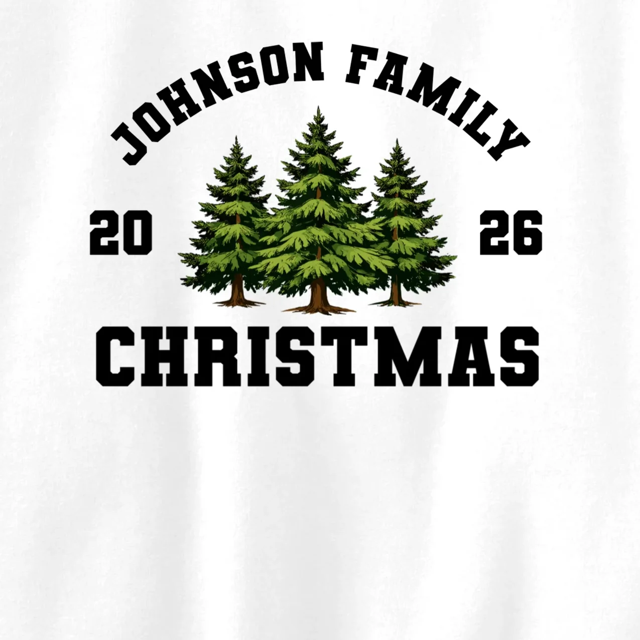 Custom Family Christmas Shirt, Personalized Matching Holiday Tees with Vintage Pine Trees Kids Sweatshirt - Front - Close-up