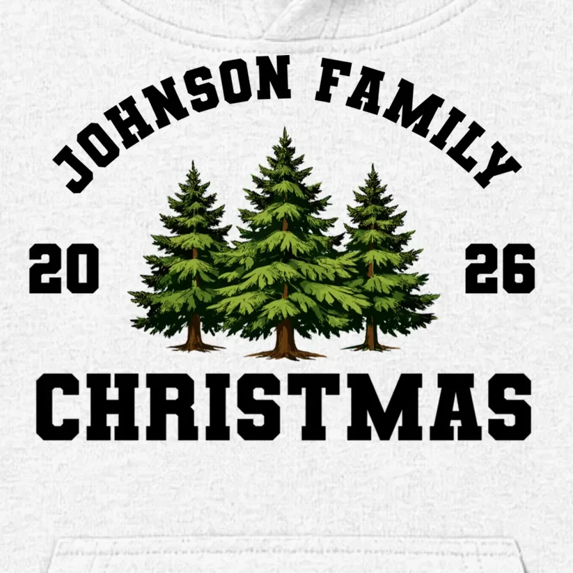 Custom Family Christmas Shirt, Personalized Matching Holiday Tees with Vintage Pine Trees Kids Hoodie - Front - Close-up