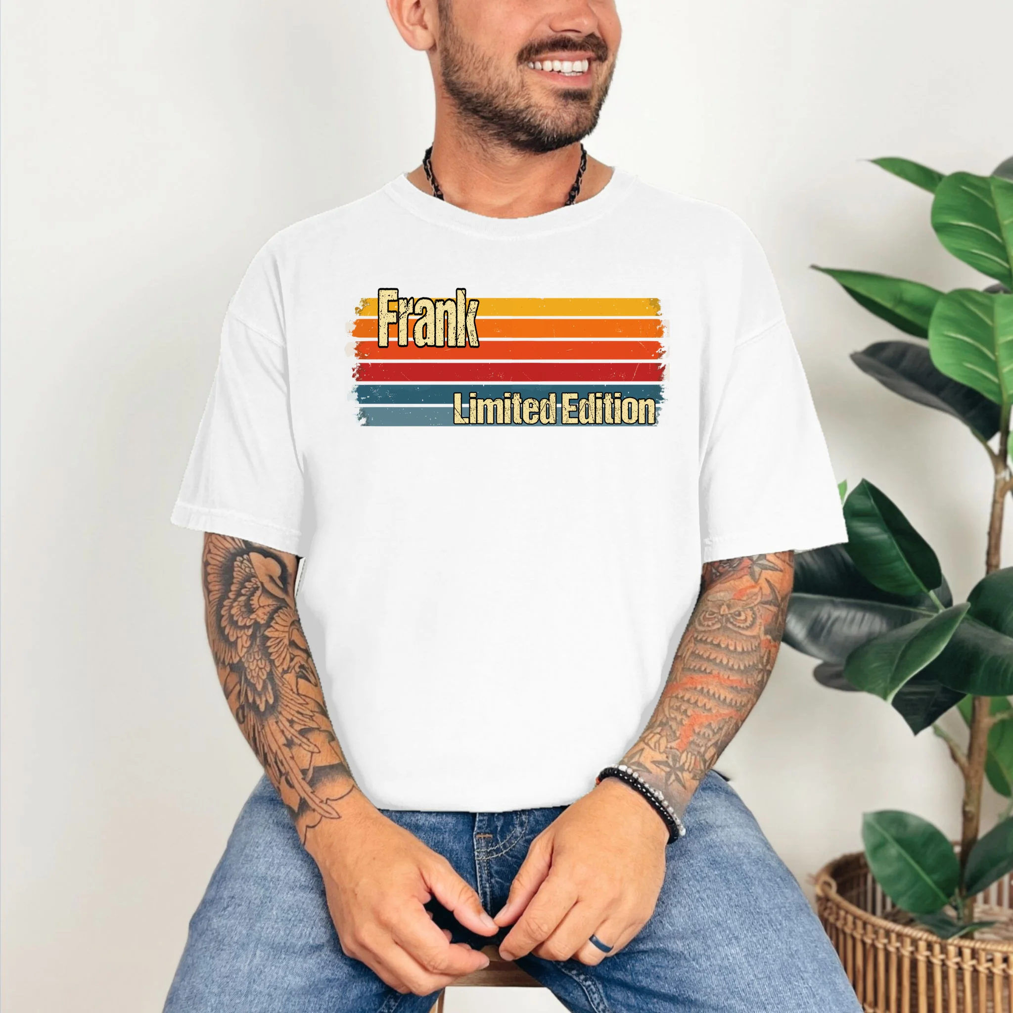 Customizable Limited Edition – Retro Distressed Rainbow Stripe Design Comfort Colors Unisex T-Shirt - Front 2