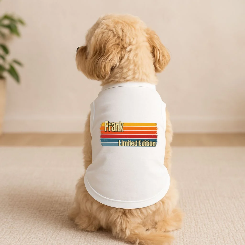 Customizable Limited Edition – Retro Distressed Rainbow Stripe Design Doggie Tank - Front 1