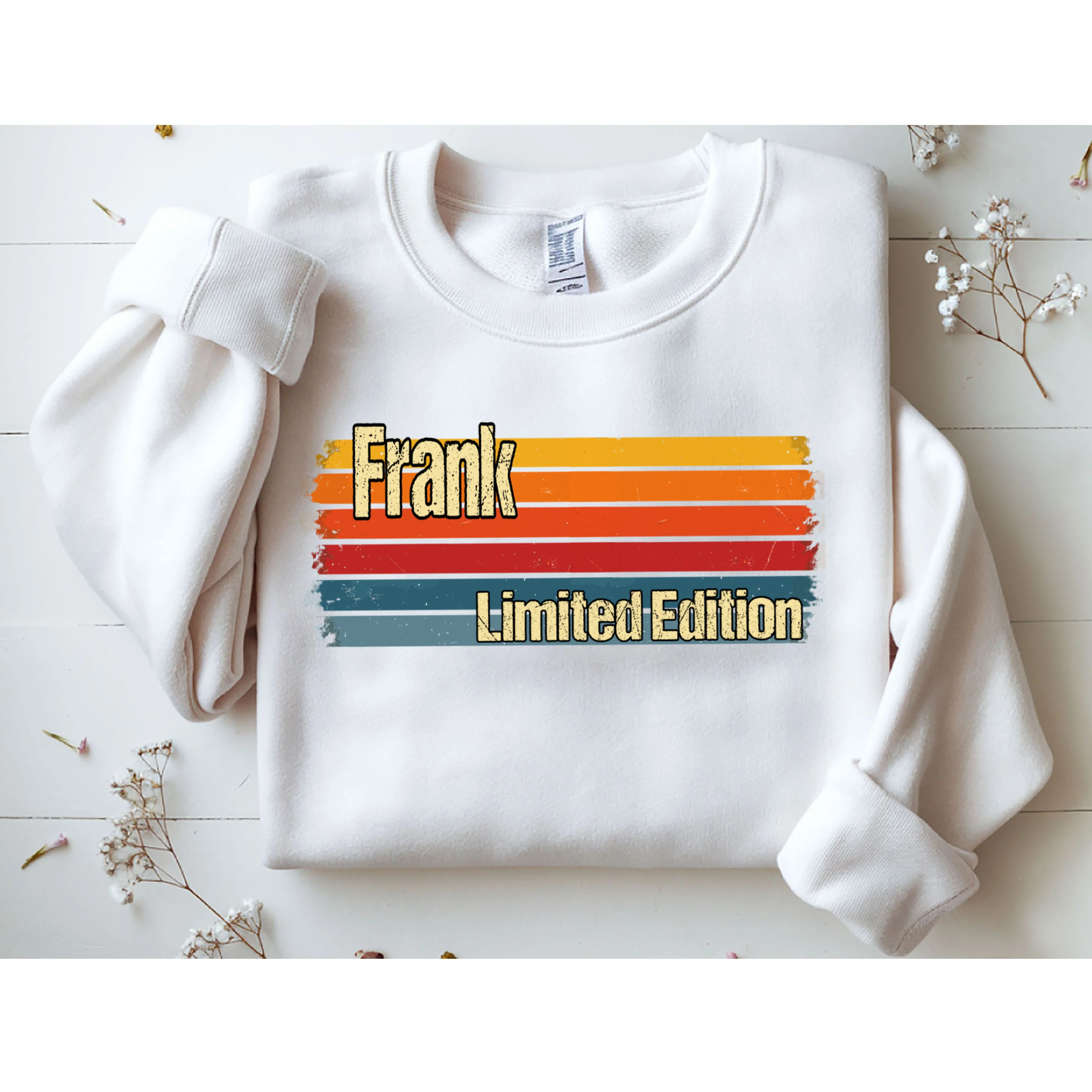 Customizable Limited Edition – Retro Distressed Rainbow Stripe Design Men's Sweatshirt - Front 1
