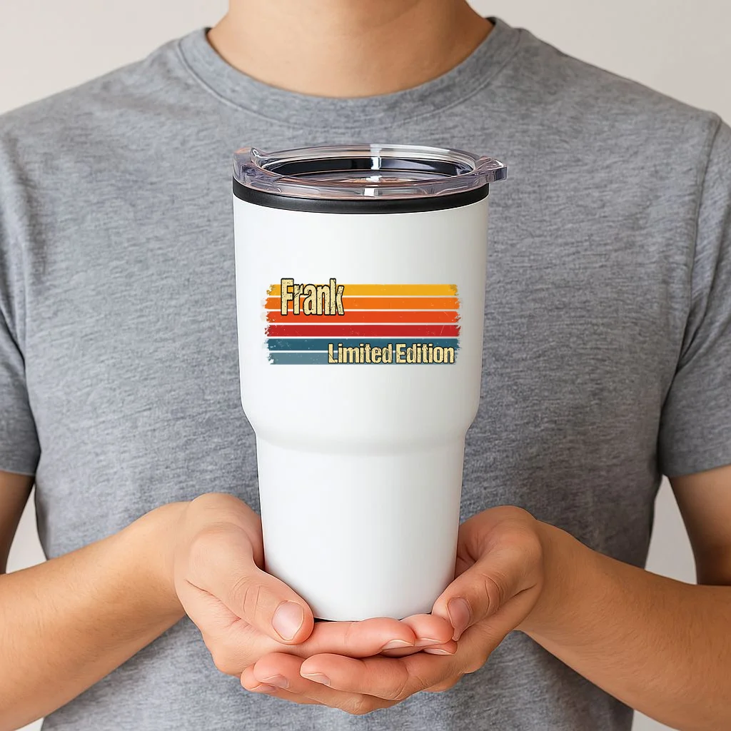 Customizable Limited Edition – Retro Distressed Rainbow Stripe Design 20oz Tumbler - Front 1