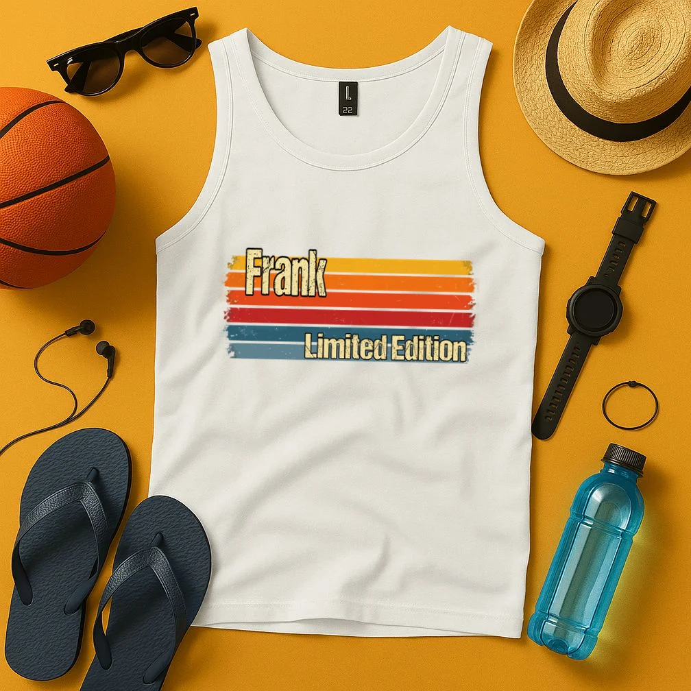 Customizable Limited Edition – Retro Distressed Rainbow Stripe Design Men's Tank Top - Front 3