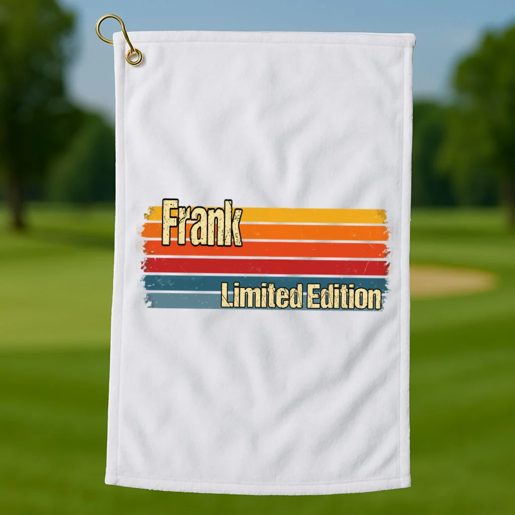 Customizable Limited Edition – Retro Distressed Rainbow Stripe Design Golf Towel - Front 1