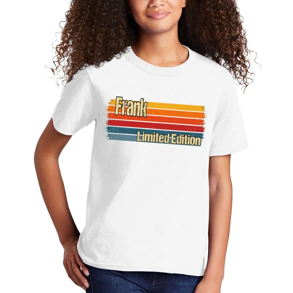 Customizable Limited Edition – Retro Distressed Rainbow Stripe Design Kids T-Shirt - Front 1