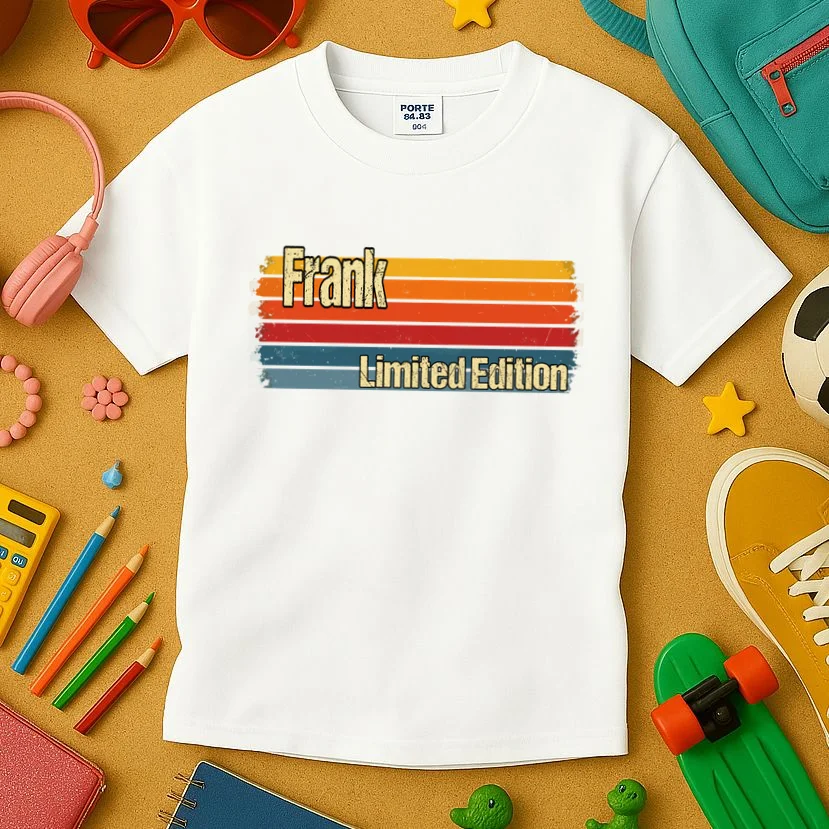 Customizable Limited Edition – Retro Distressed Rainbow Stripe Design Kids T-Shirt - Front 2