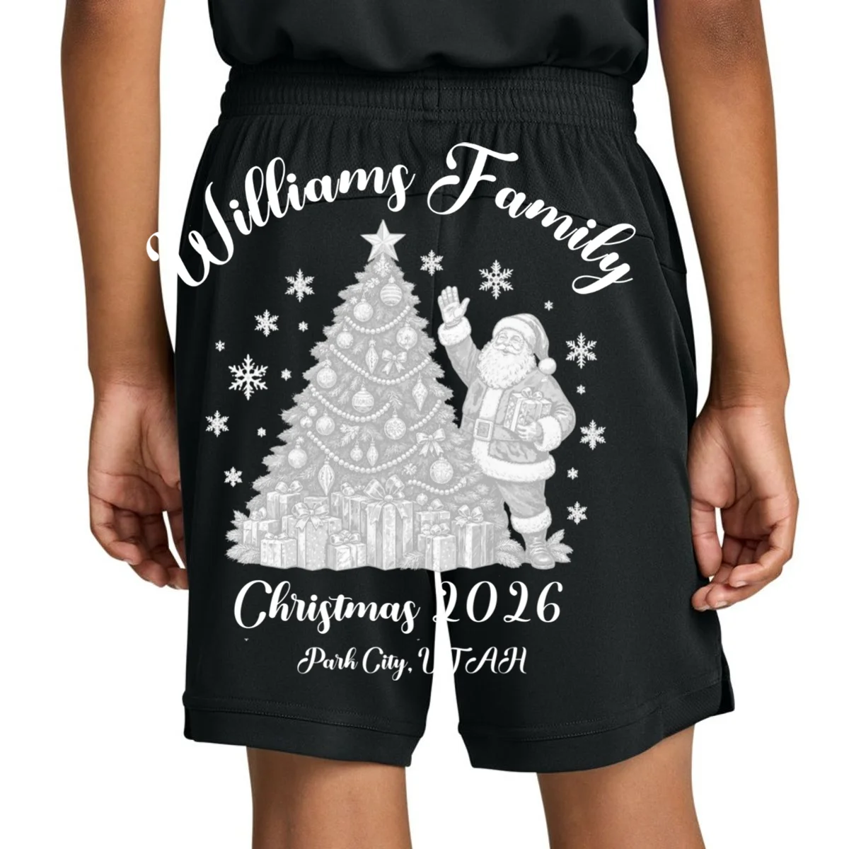 Christmas Family Name Personalized - Custom Holiday Family Gift Kids Shorts - Back 1