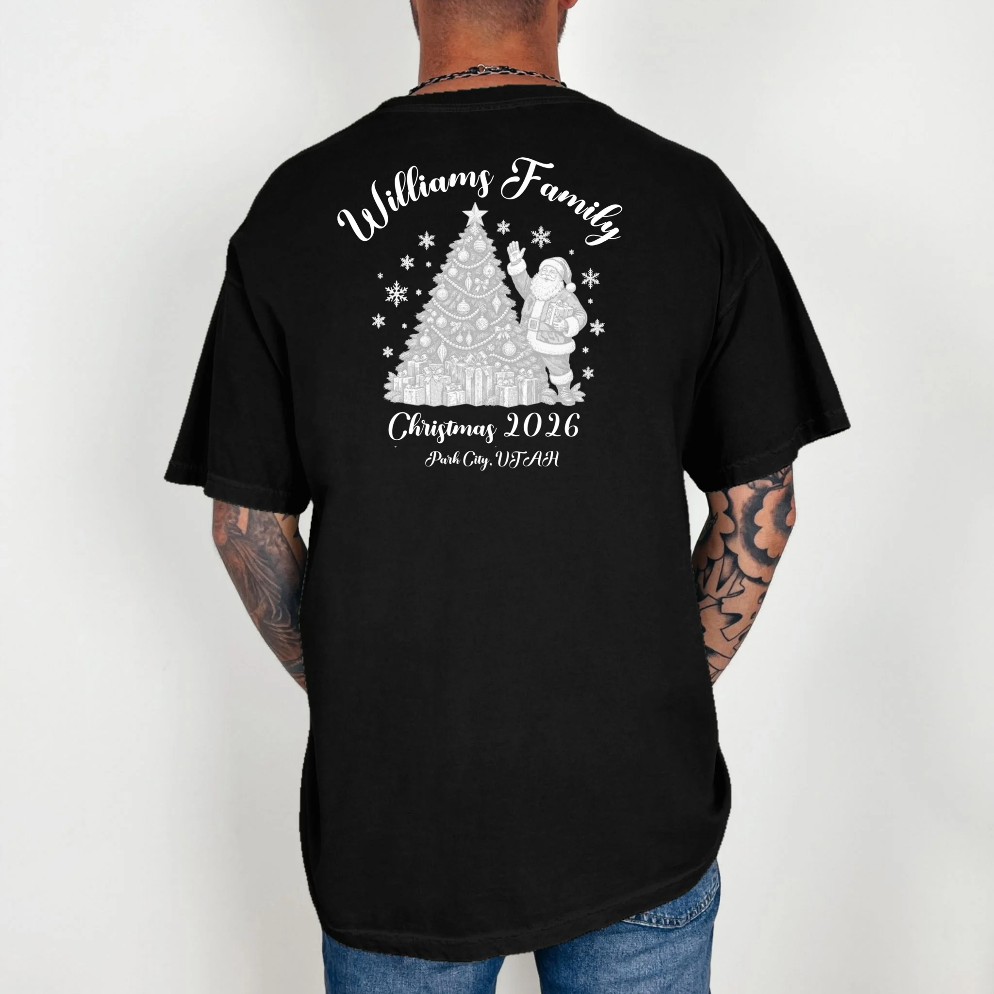 Christmas Family Name Personalized - Custom Holiday Family Gift Comfort Colors Unisex T-Shirt - Back 2