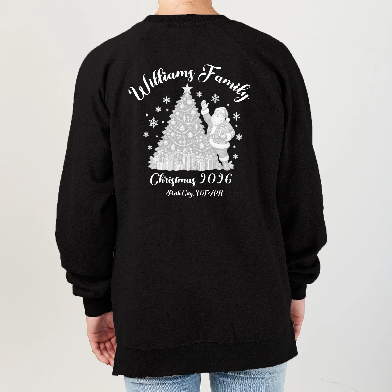 Christmas Family Name Personalized - Custom Holiday Family Gift Women's Sweatshirt - Back - Close-up