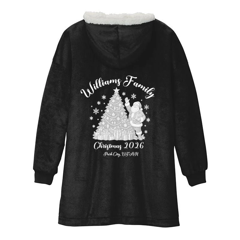 Christmas Family Name Personalized - Custom Holiday Family Gift Hooded Blanket - Back - Close-up