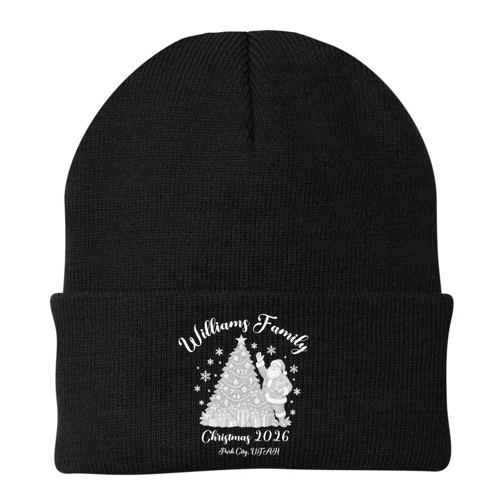 Christmas Family Name Personalized - Custom Holiday Family Gift Beanie - Back - Close-up