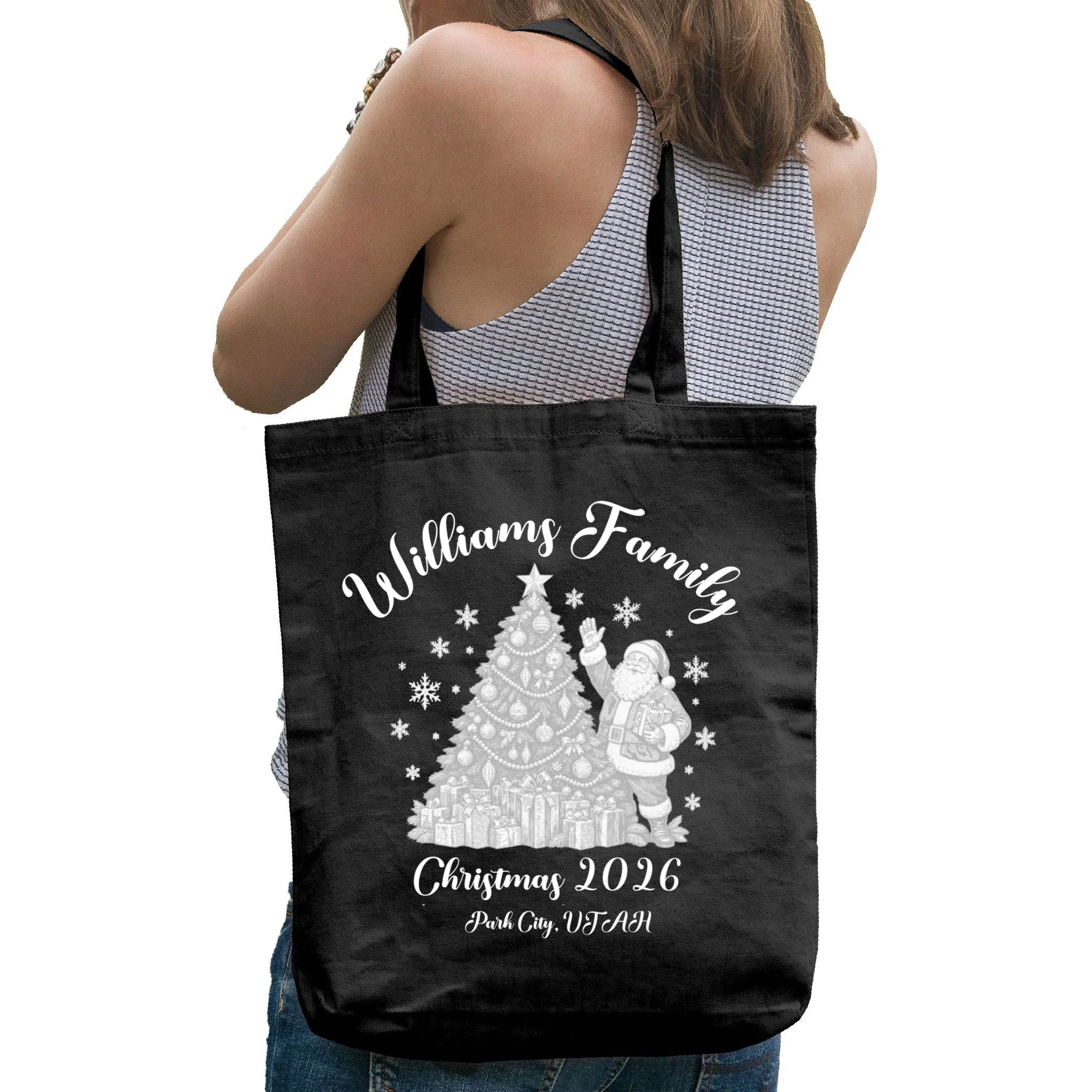 Christmas Family Name Personalized - Custom Holiday Family Gift Tote Bag - Back - Close-up