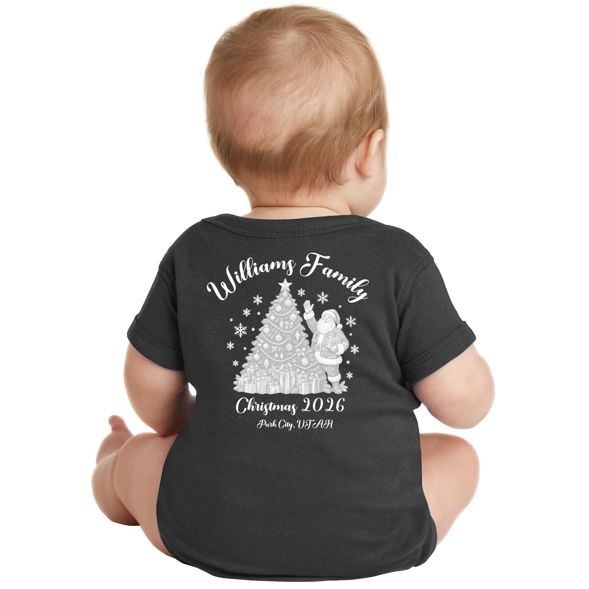 Christmas Family Name Personalized - Custom Holiday Family Gift Baby Bodysuit - Back - Close-up