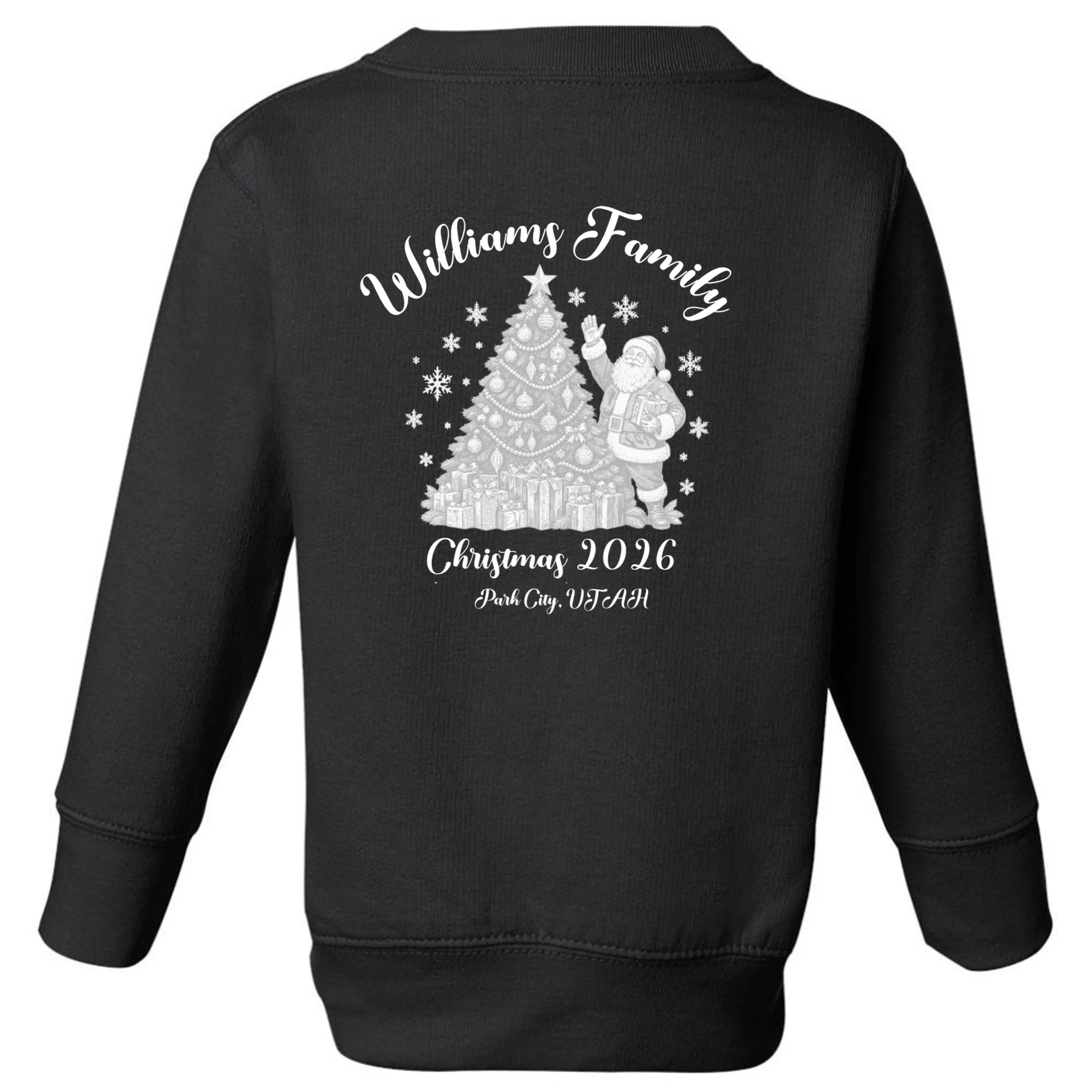 Christmas Family Name Personalized - Custom Holiday Family Gift Toddler Sweatshirt - Back - Close-up