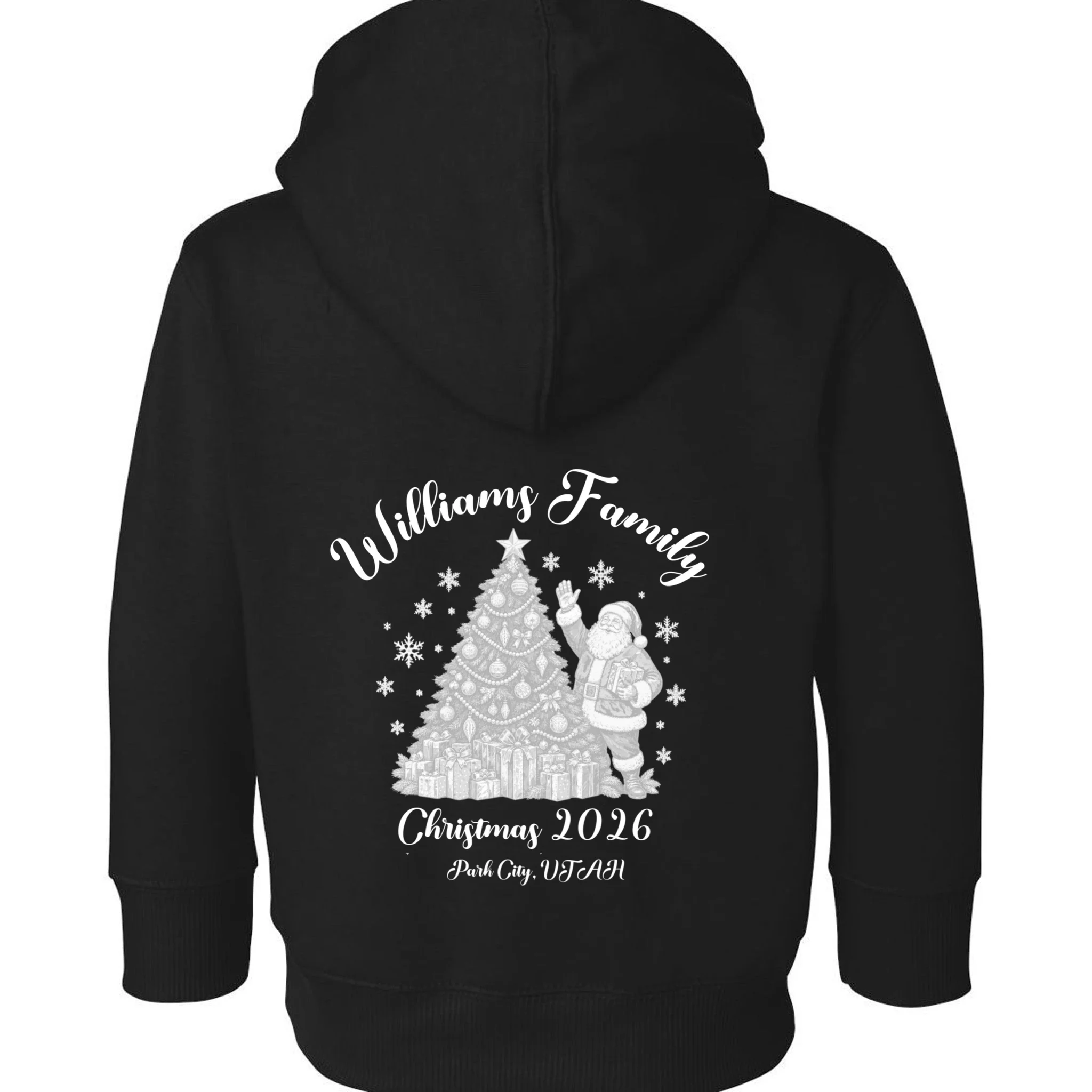 Christmas Family Name Personalized - Custom Holiday Family Gift Toddler Hoodie - Back - Close-up