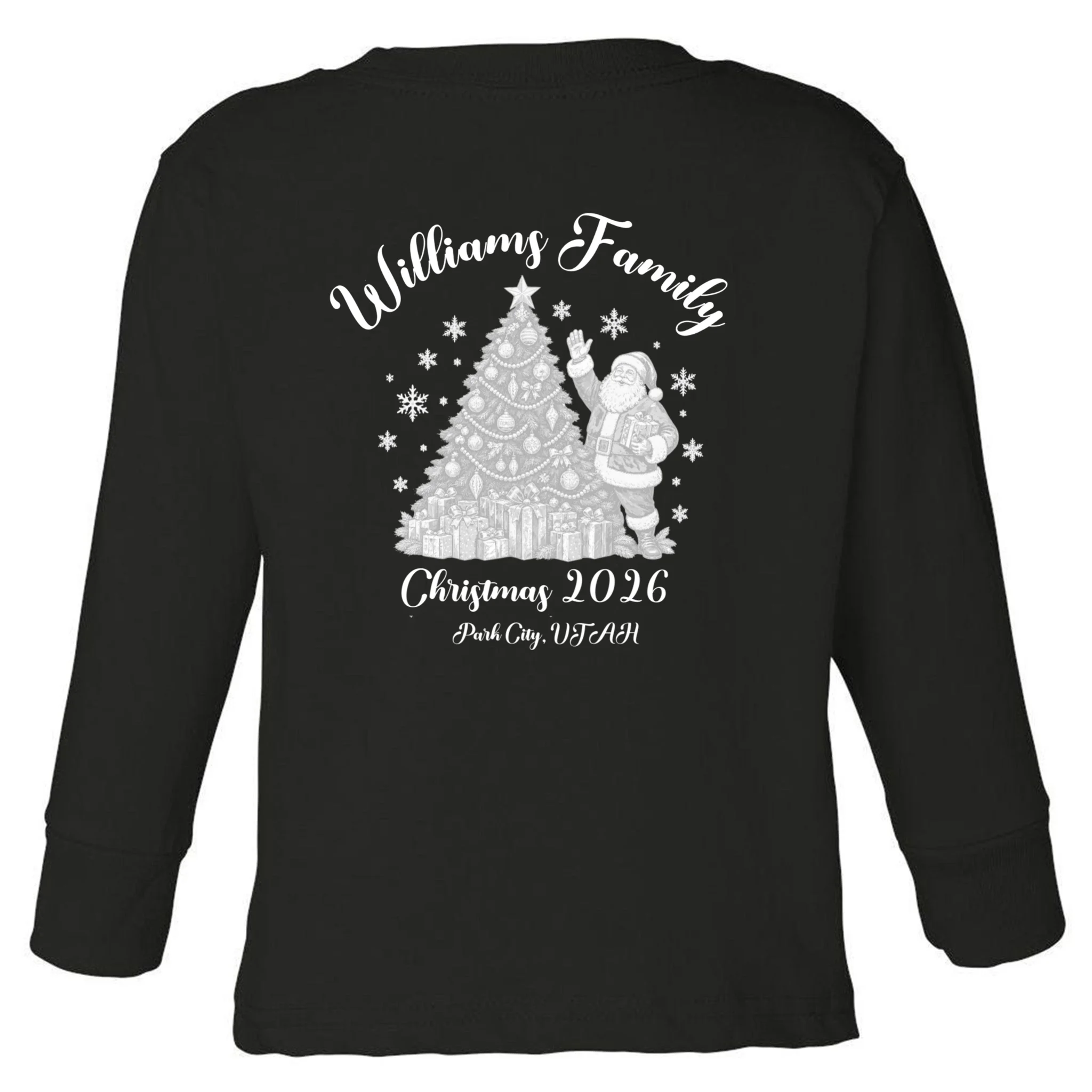 Christmas Family Name Personalized - Custom Holiday Family Gift Toddler Long Sleeve Shirt - Back - Close-up