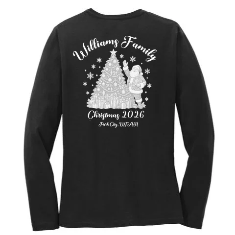 Christmas Family Name Personalized - Custom Holiday Family Gift Women's Long Sleeve Shirt - Back - Close-up