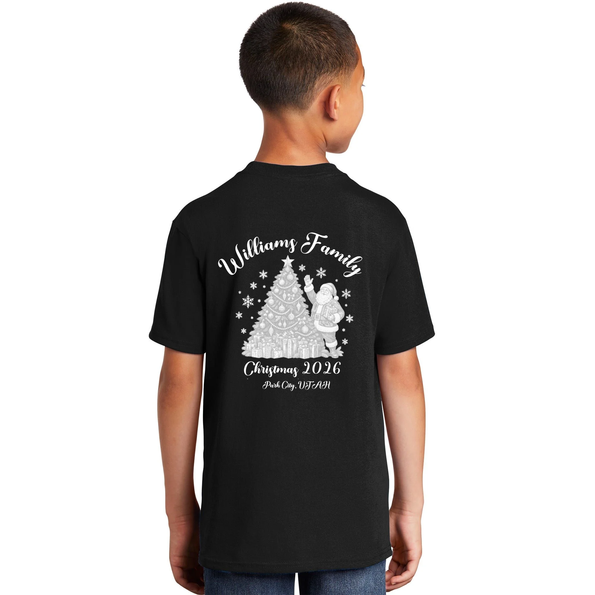Christmas Family Name Personalized - Custom Holiday Family Gift Kids T-Shirt - Back