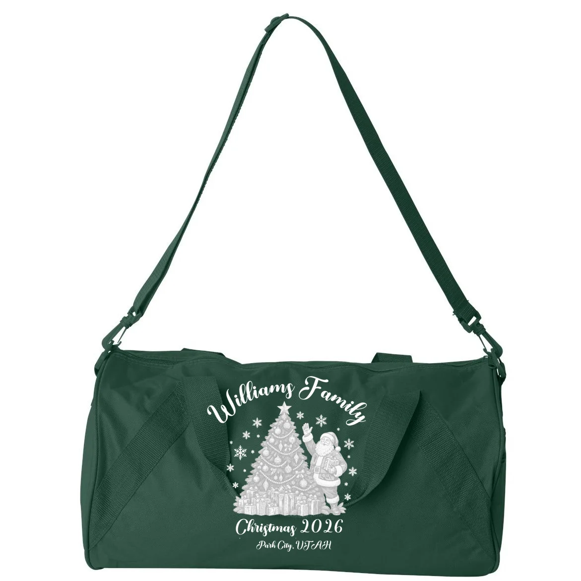 Christmas Family Name Personalized - Custom Holiday Family Gift Duffel Bag - Back - Close-up