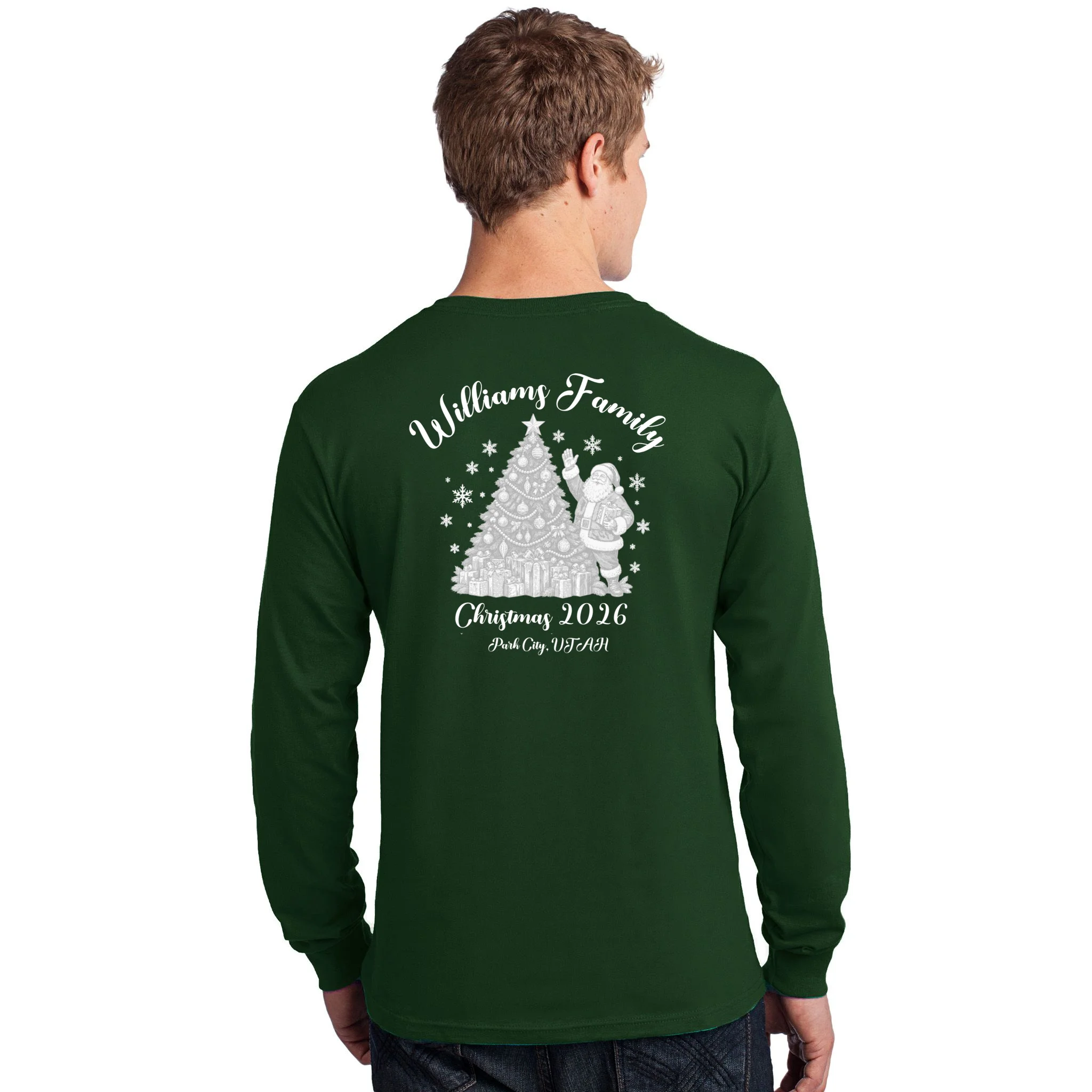 Christmas Family Name Personalized - Custom Holiday Family Gift Men's Long Sleeve Shirt - Back - Close-up