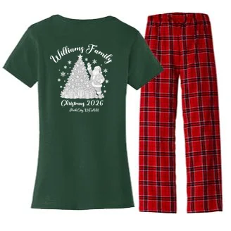Christmas Family Name Personalized - Custom Holiday Family Gift Women's Flannel Pajama Set - Back - Close-up