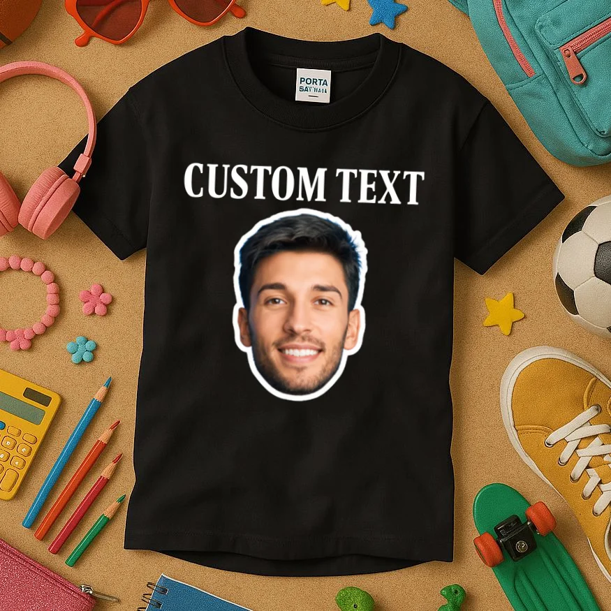 Custom Face Kids T-Shirt - Personalized Photo Gift with Your Face - Front 2