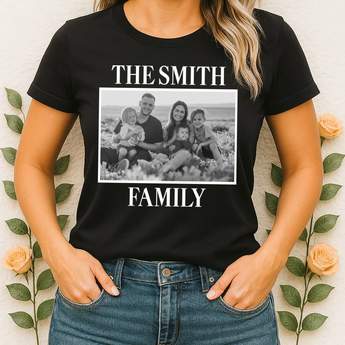 Custom Family Portrait - Personalized Family Photo for Cherished Memories Women's T-Shirt - Front 1
