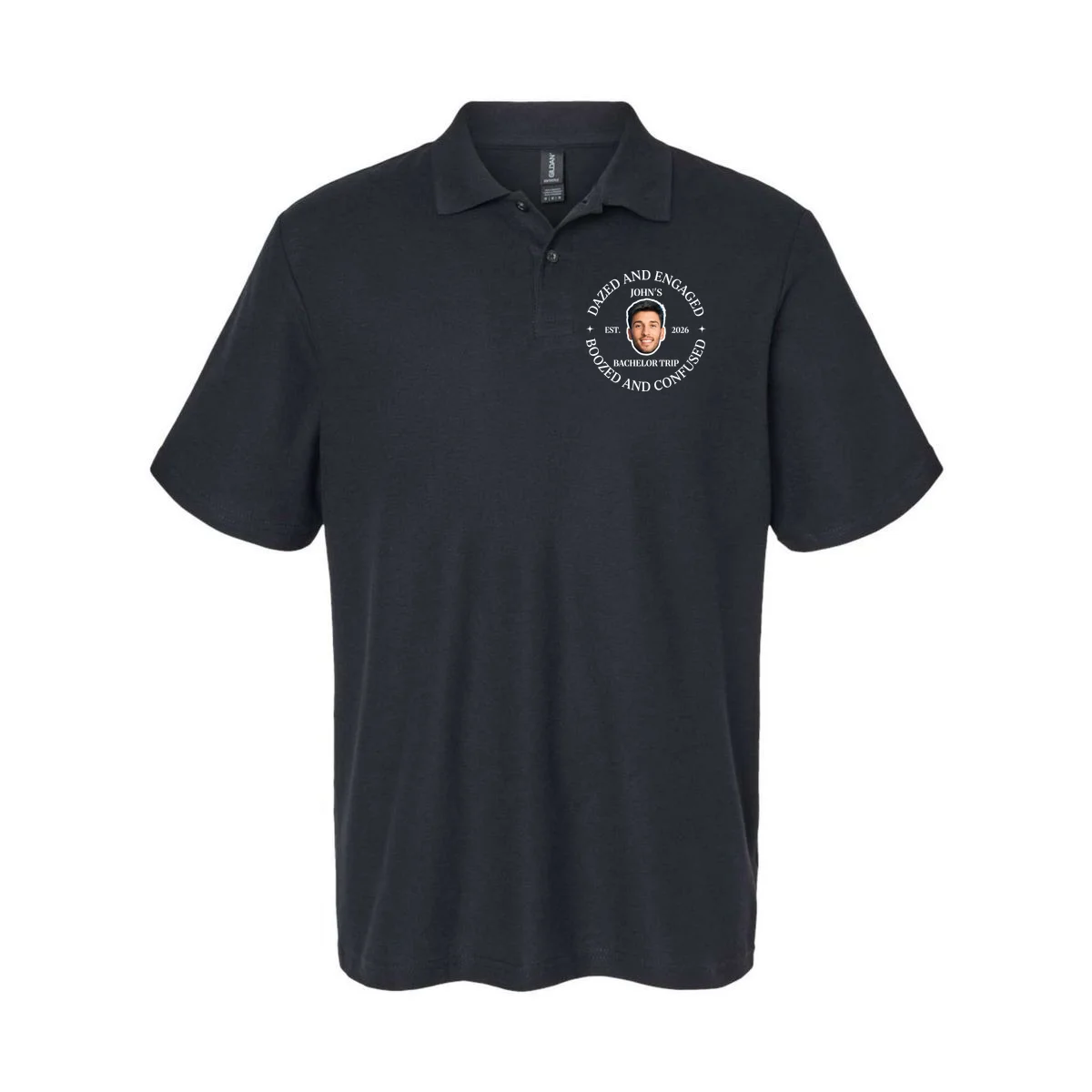 Funny Dazed And Engaged Personalized Bachelor Party Polo Shirt - Front