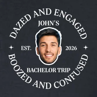 Funny Dazed And Engaged Personalized Bachelor Party Men's Polo - Front - Close-up