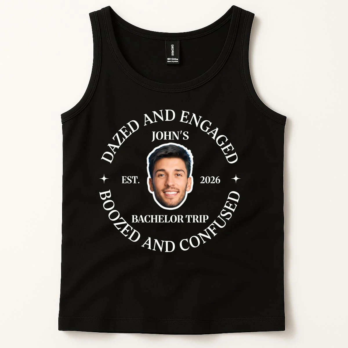 Funny Dazed And Engaged Personalized Bachelor Party Tank Top - Front 1