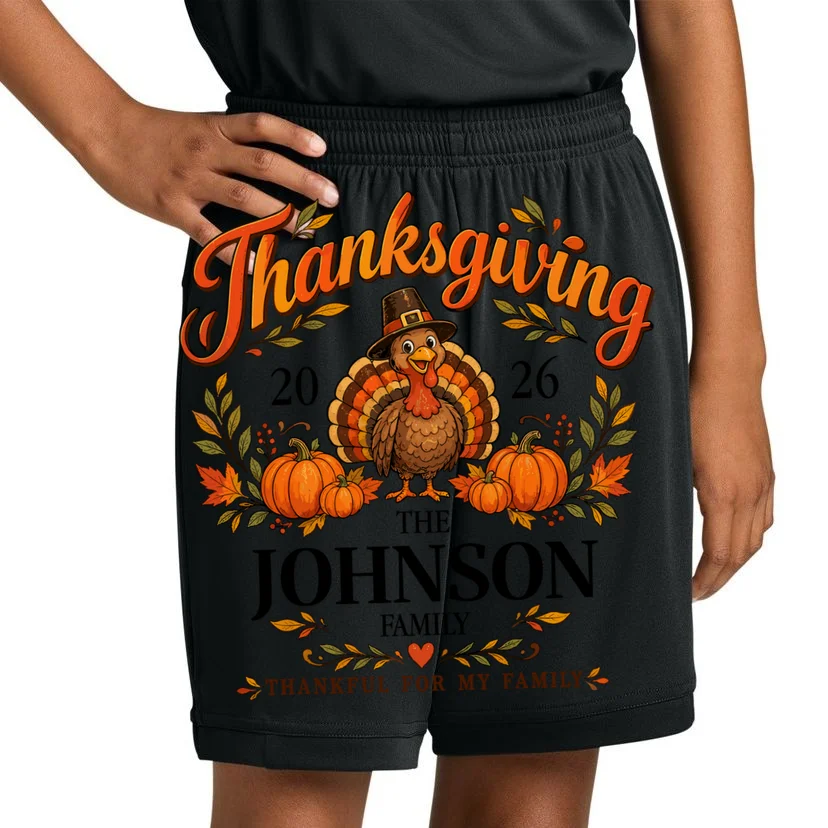 Custom Family Name Thanksgiving Kids Shorts - Front 1