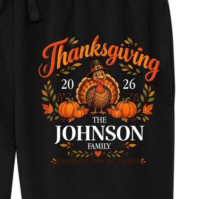 Custom Family Name Thanksgiving Women's Fleece Sweatpants - Front - Close-up