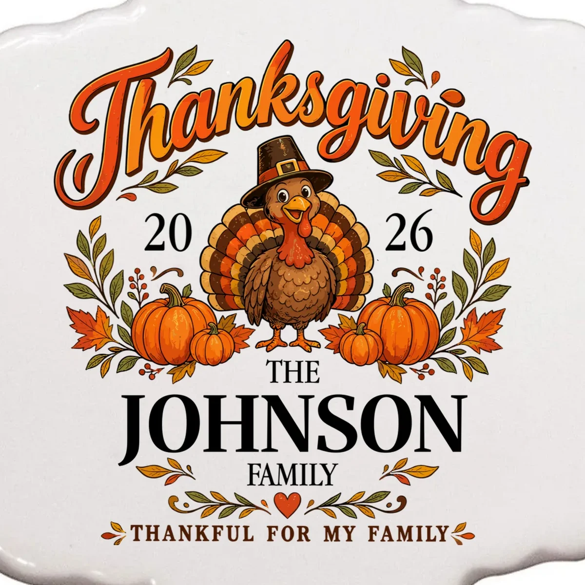 Custom Family Name Thanksgiving Ornament - Front - Close-up