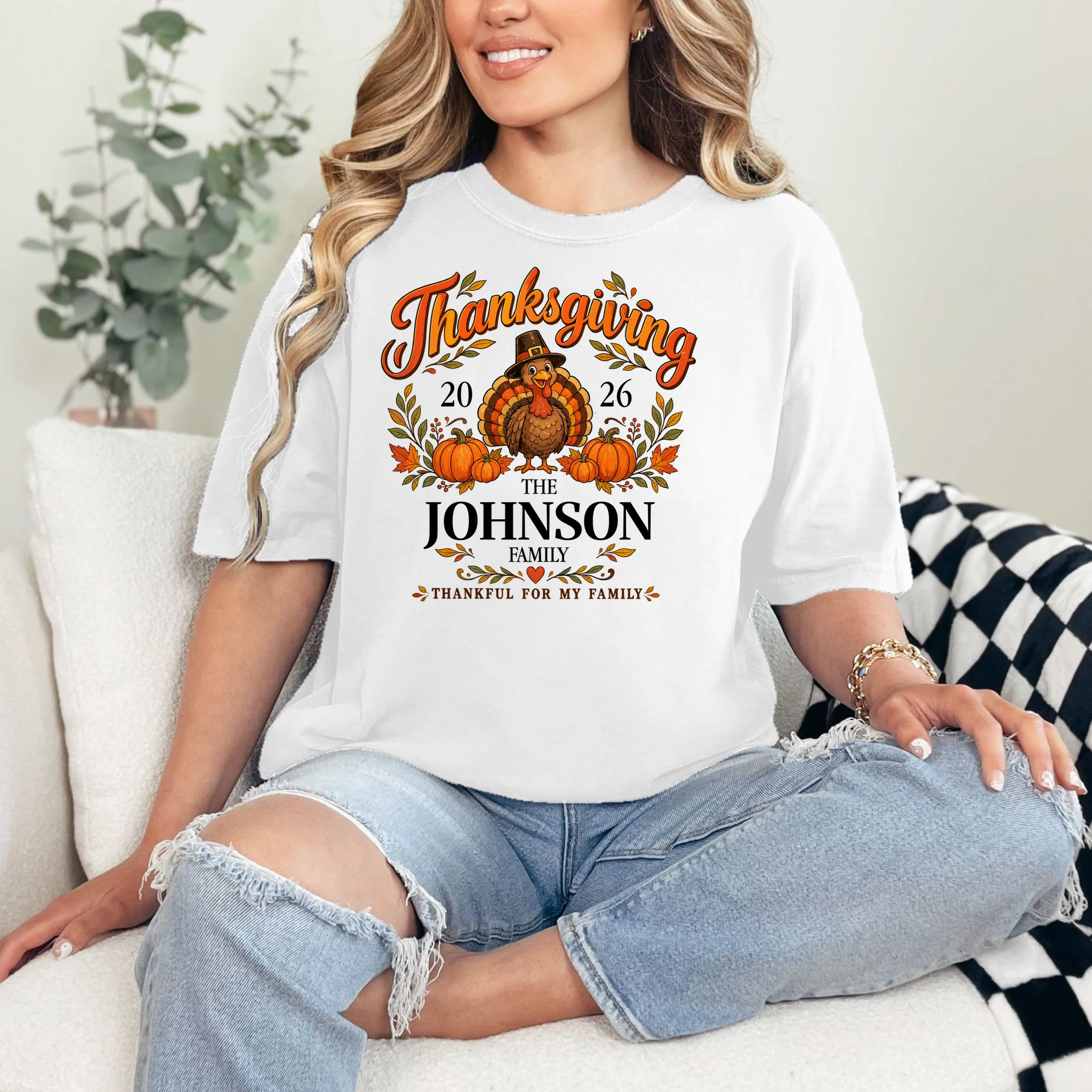 Custom Family Name Thanksgiving Comfort Colors Unisex T-Shirt - Front 1