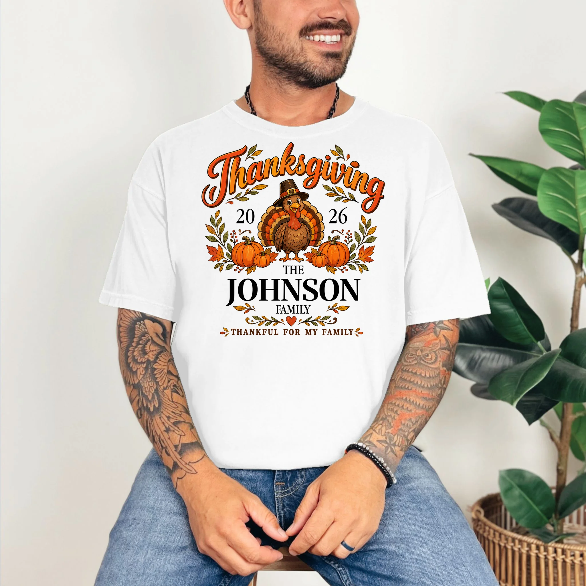 Custom Family Name Thanksgiving Comfort Colors Unisex T-Shirt - Front 2