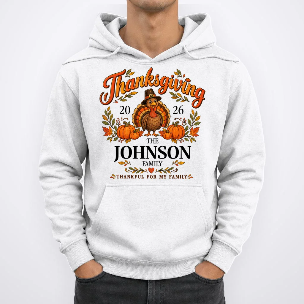 Custom Family Name Thanksgiving Men's Hoodie - Front 1