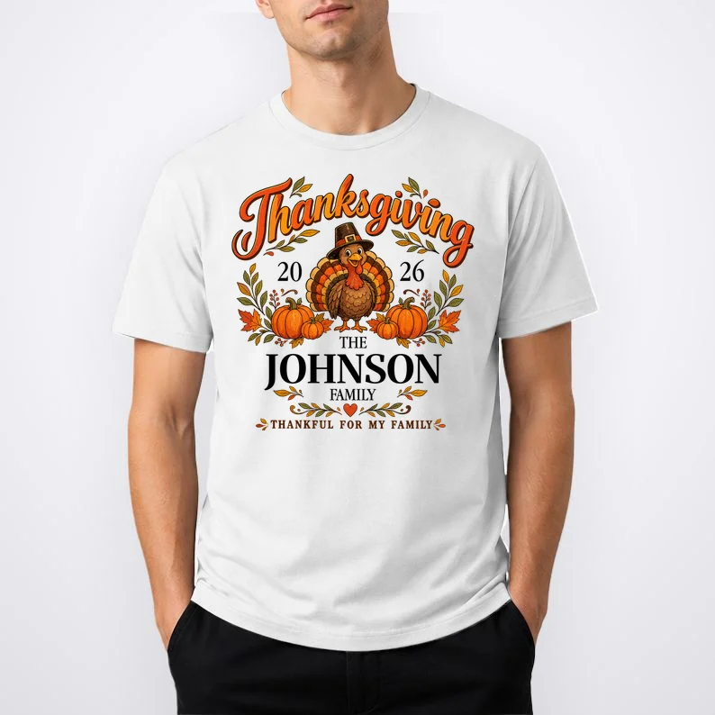 Custom Family Name Thanksgiving Men's T-Shirt - Front 1