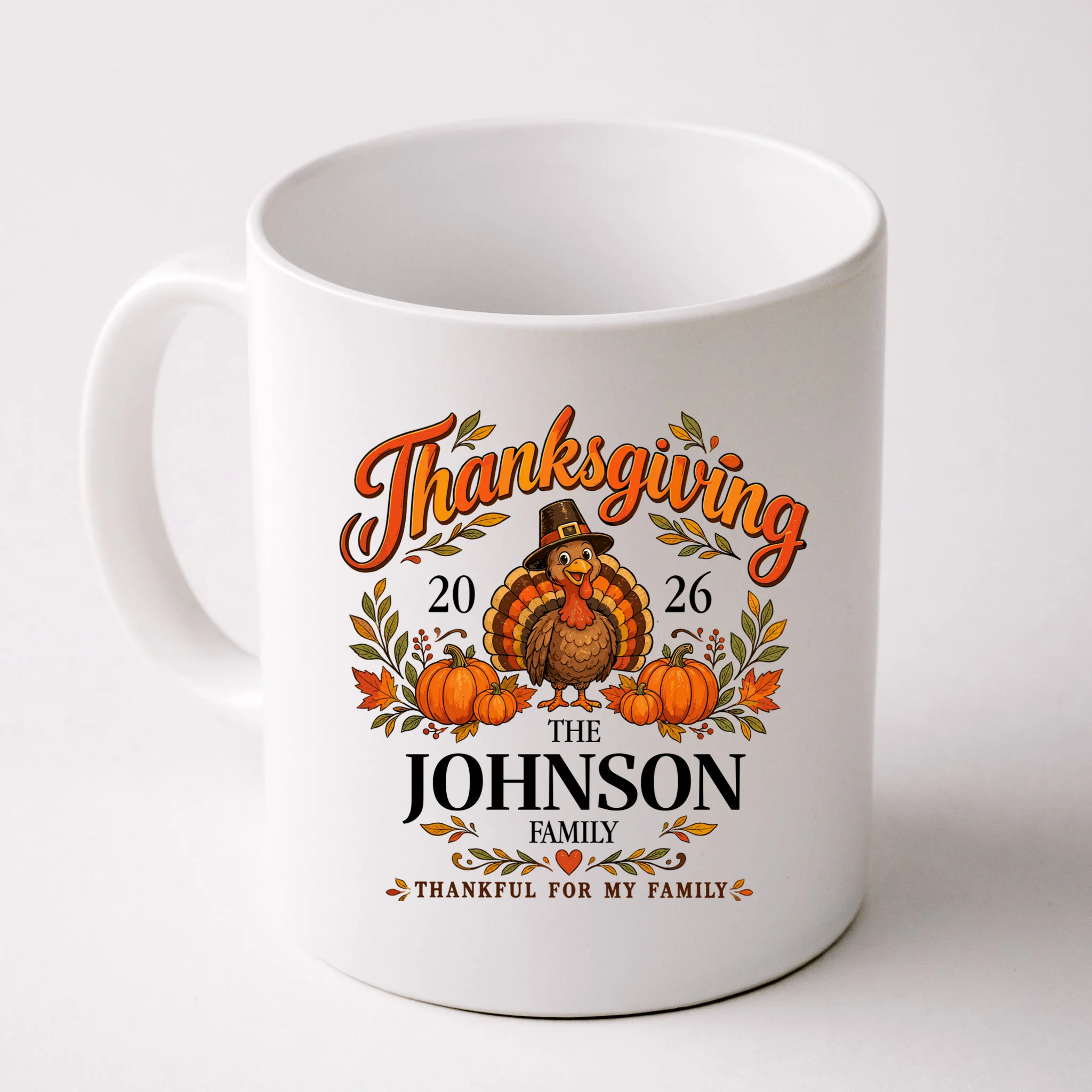 Custom Family Name Thanksgiving Mug - Front
