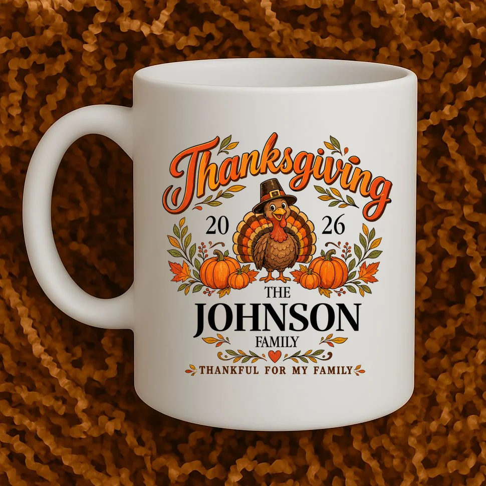 Custom Family Name Thanksgiving Mug - Front 1
